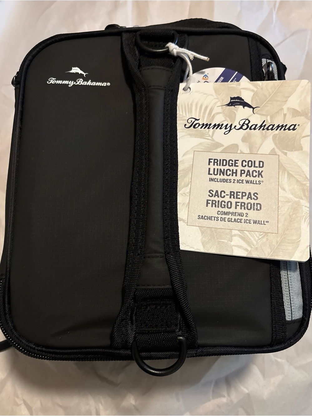 Tommy Bahama Black Lunch Bag w/2 reusable Icewalls Microban antimicrobial lining